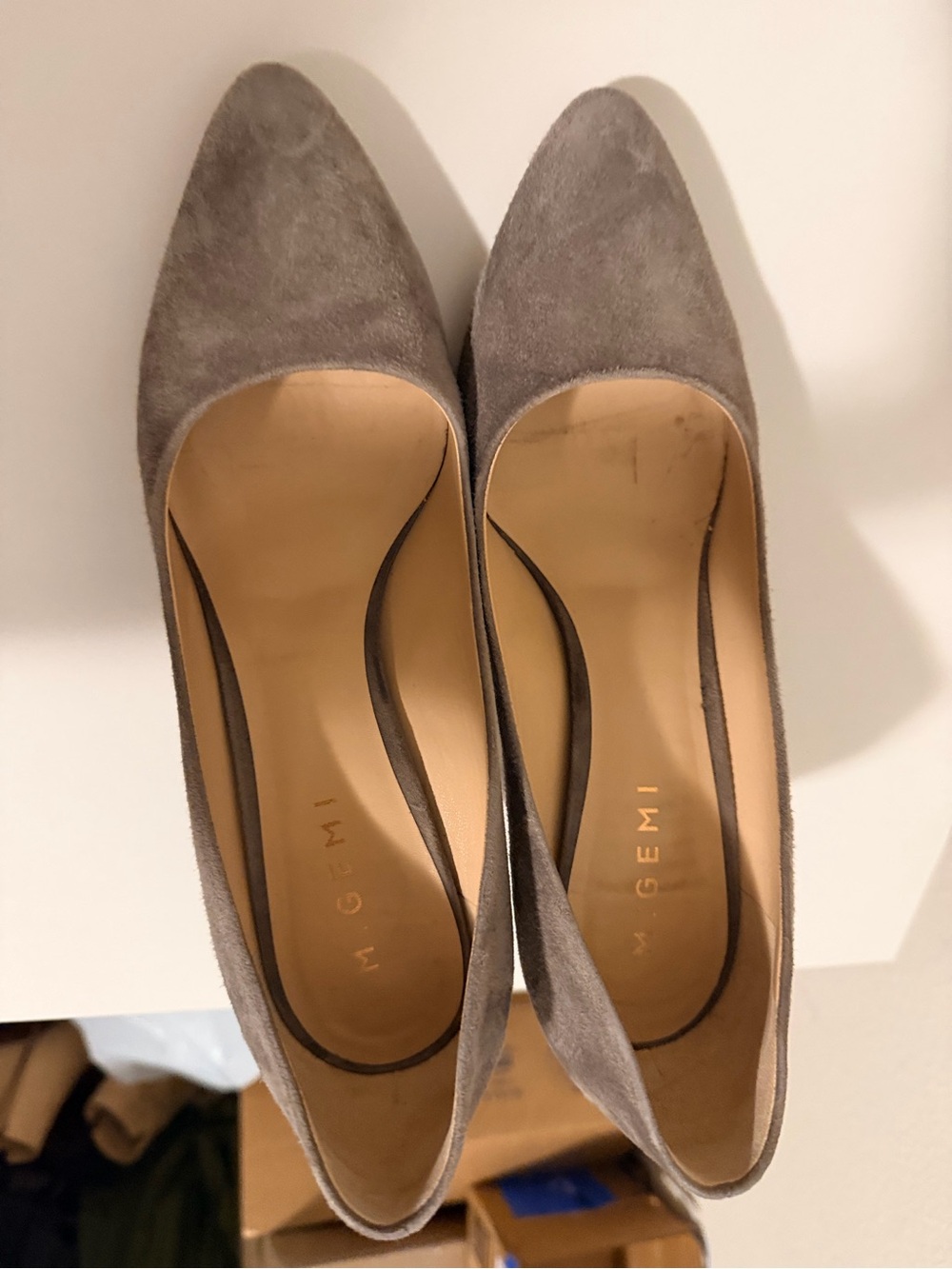 Pointed Toe Suede Pumps in Taupe by MAGEMI